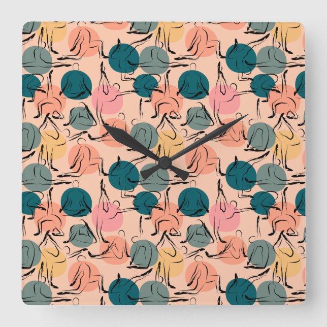Yoga poses pattern | Yoga seamless pattern 6 Square Wall Clock (Front)