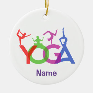 Yoga Poses Silhouettes Thunder_Cove Ceramic Tree Decoration