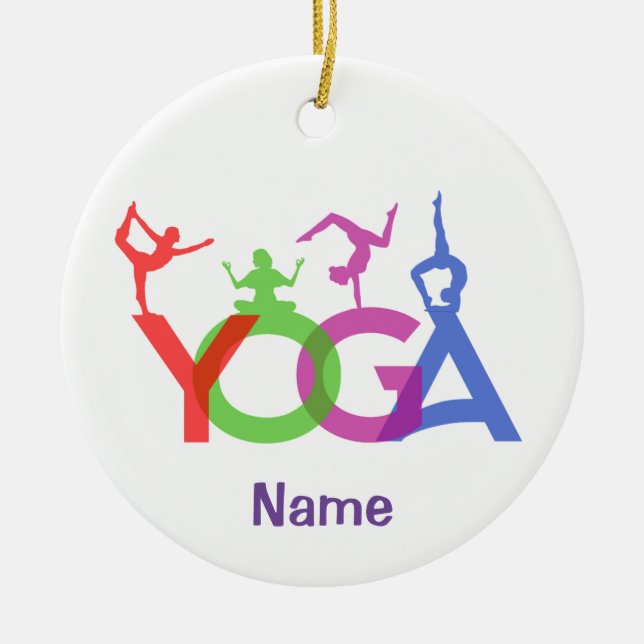 Yoga Poses Silhouettes Thunder_Cove Ceramic Tree Decoration (Front)