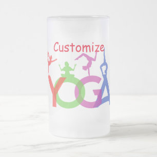 Yoga Poses Silhouettes Thunder_Cove Frosted Glass Beer Mug