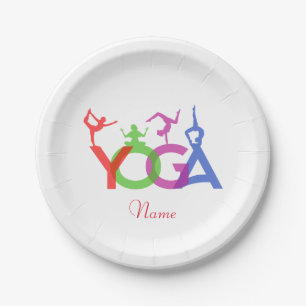 Yoga Poses Silhouettes Thunder_Cove Paper Plate