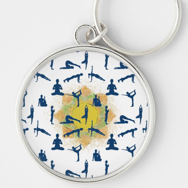 Yoga Poses With Lotus Flower Drawing  Key Ring (Front)