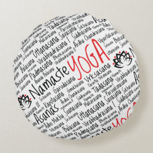 Yoga Positions Asanas Word Cloud Round Cushion