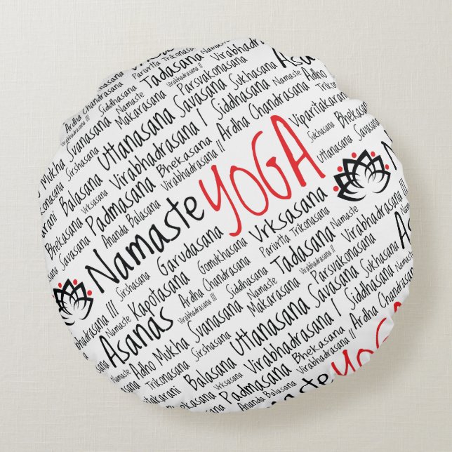 Yoga Positions Asanas Word Cloud Round Cushion (Back)