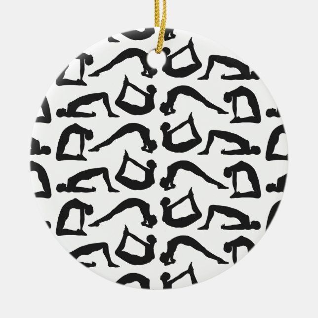 Yoga Positions Silhouettes Ceramic Tree Decoration (Front)