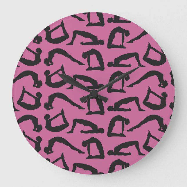 Yoga Positions Silhouettes Large Clock (Front)