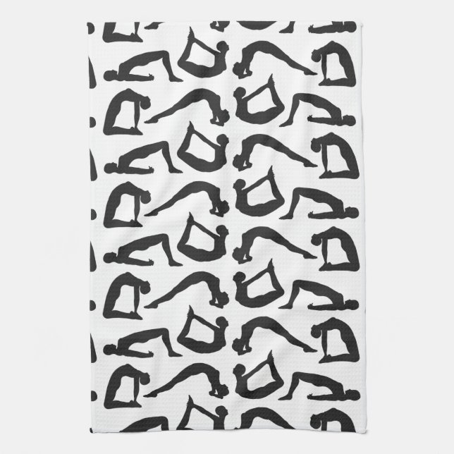 Yoga Positions Silhouettes Tea Towel (Vertical)