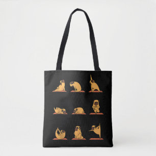 Yoga Puppy Yoga Pug Poses and Meditation Funny Pug Tote Bag