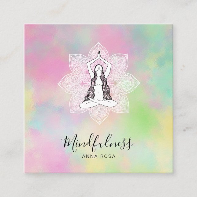 *~* Yoga QR Meditation Mindfulness Mandala Goddess Square Business Card (Front)