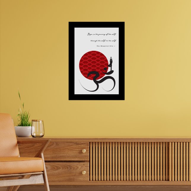 Yoga & Red Sun Om Ohm Symbol Spiritual Poster (Living Room 2)