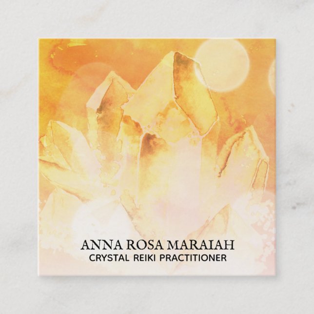 *~* Yoga Reiki Crystal Cluster Healer Citrine Gold Square Business Card (Front)