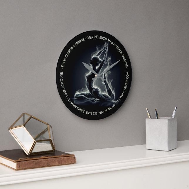 Yoga Reiki Instructor One-Legged King Pigeon Pose Large Clock (Office)