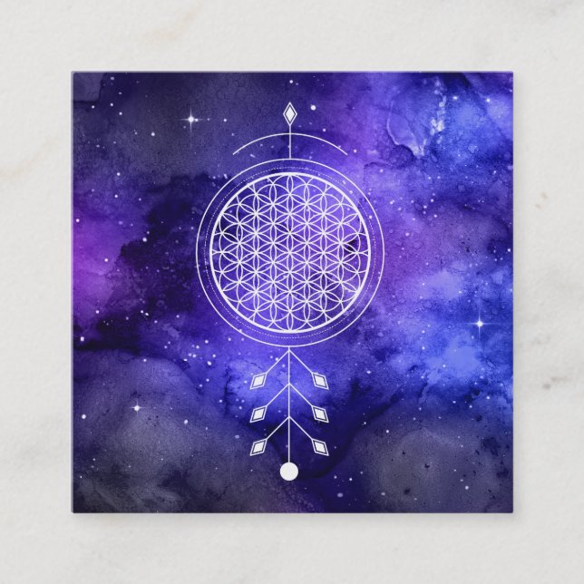 *~* Yoga Reiki Universe  Flower of Life Astrology Square Business Card (Front)
