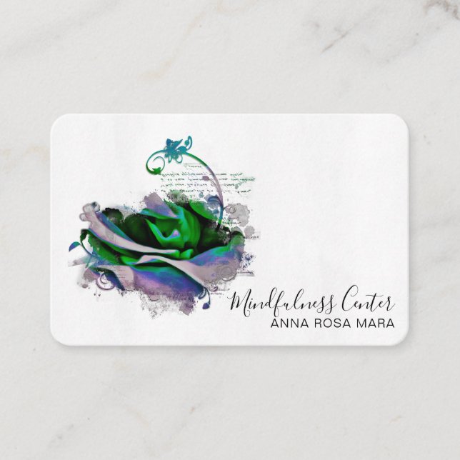 *~* Yoga ROSE QR Meditation Reiki Floral Flower  Business Card (Front)