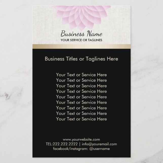 Yoga Salon SPA Lotus Floral Elegant Gold Stripe Flyer (Front)