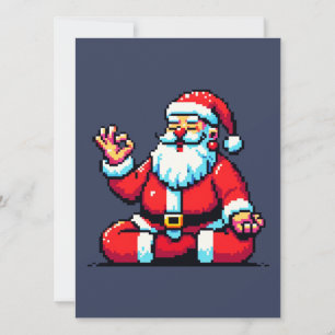 Yoga Santa 8Bit Holiday Fitness Humorous Pixel Art Card