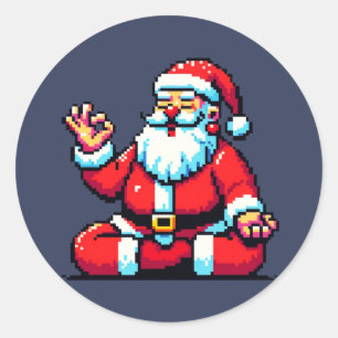 Yoga Santa 8Bit Holiday Fitness Humorous Pixel Art Classic Round Sticker