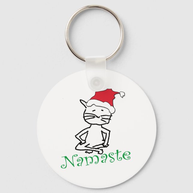 Yoga Santa Cat Gifts Key Ring (Front)