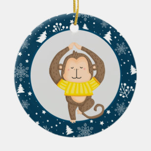 Yoga Santa Favorite  Monkey Instructor  Christmas Ceramic Tree Decoration