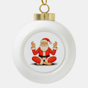 Yoga Santa Namaste Meditation Christmas Holiday Ceramic Ball Christmas Ornament
