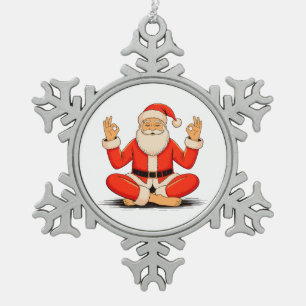 Yoga Santa Namaste Meditation Christmas Holiday Snowflake Pewter Christmas Ornament