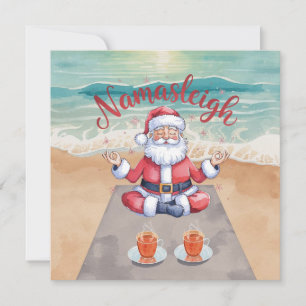 Yoga santa  zen before ten by the beach  holiday card