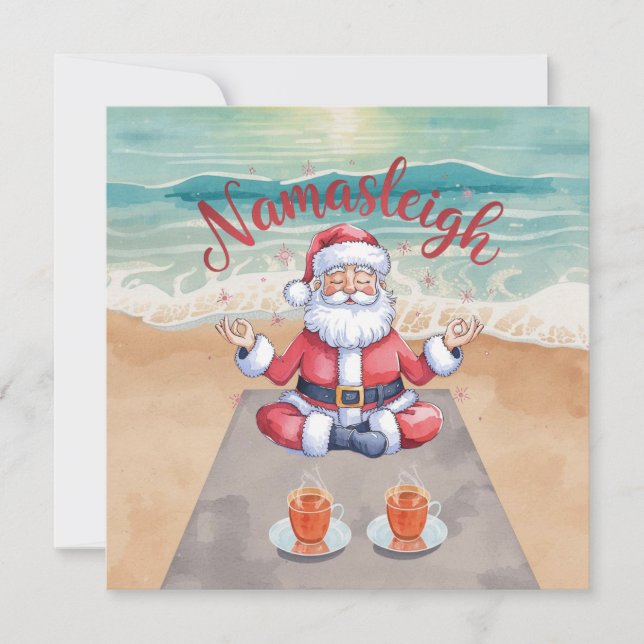 Yoga santa  zen before ten by the beach  holiday card (Front)