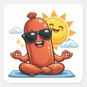 Yoga Sausage Square Sticker