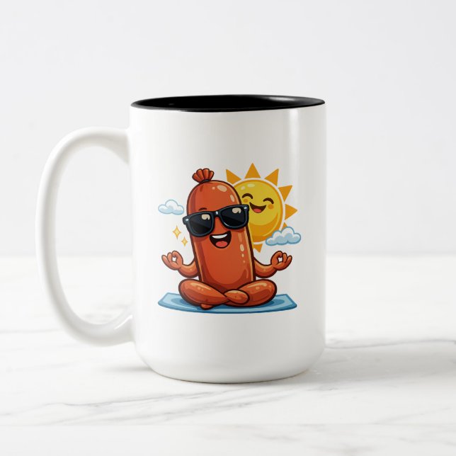 Yoga Sausage Two-Tone Coffee Mug (Left)