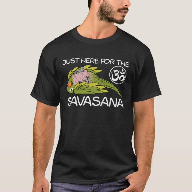 Yoga Savasana Parrot Moustache Parakeet T-Shirt (Front)