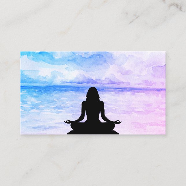 *~* Yoga Sea Ocean Sunset Mindfulness Meditation Business Card (Front)