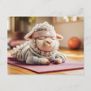 Yoga sheep meditating on mat holiday postcard