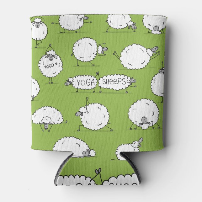 Yoga Sheep: Whimsical Sketch Fun. Can Cooler (Front)