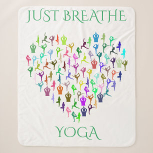 YOGA sherpa blanket with heart. "JUST BREATHE'