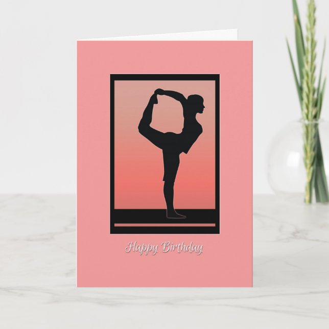 Yoga Silhouette and Sunset Birthday Card (Front)