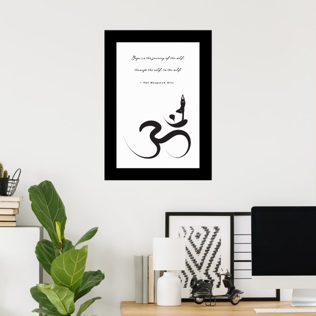 Yoga Silhouette Black Om Ohm Zen Spiritual Poster (Home Office)