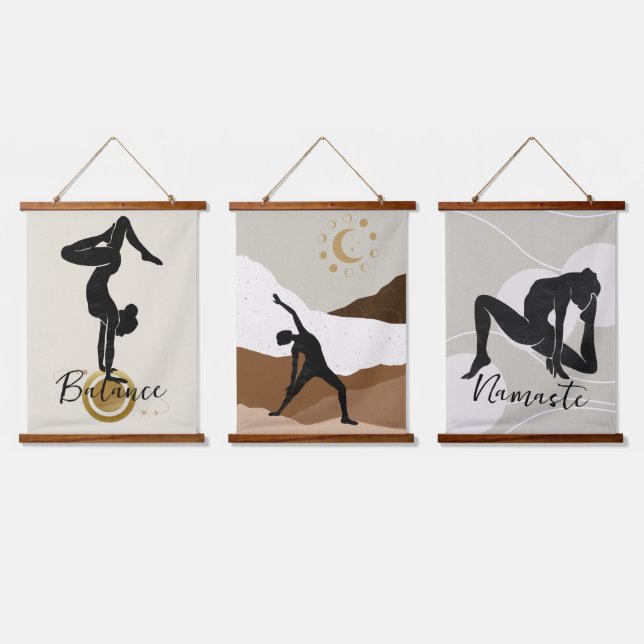 Yoga silhouette meditation Balance Namaste zen Hanging Tapestry (Triple)