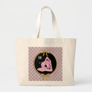 Yoga Silhouette & Soft Pink & Grey Checks Large Tote Bag