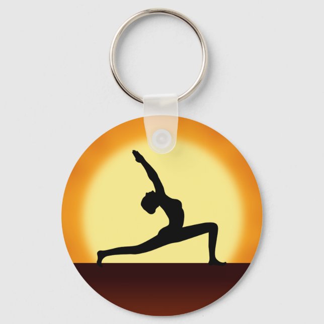 Yoga Silhouette Sunrise Premium Round  Key Chain (Front)