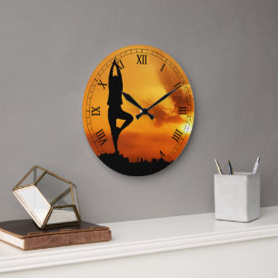 Yoga Silhouette Sunset Wall Large Clock
