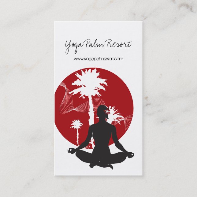 Yoga Silhouette Tropical Zen Resort Palm Trees Sun Business Card (Front)