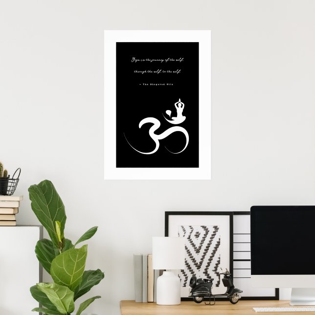 Yoga Silhouette White Om Ohm Zen Spiritual Poster (Home Office)