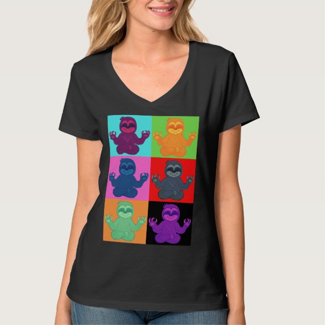 Yoga Sloth Pop Art Print T-Shirt (Front)