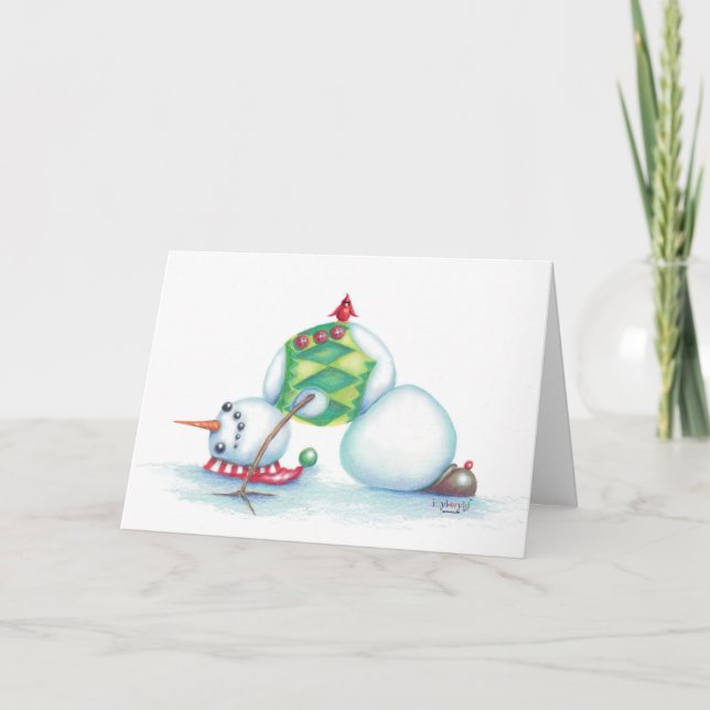 yoga snowman christmas card/ scandinavian flair holiday card (Front)