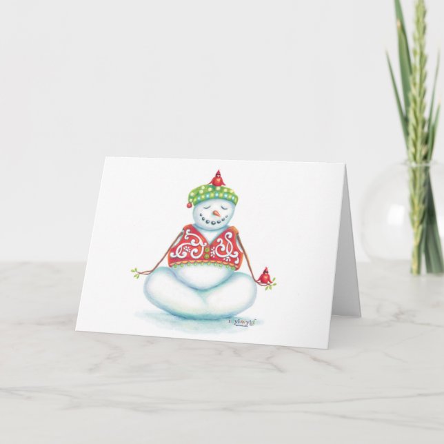 Yoga snowman christmas card/ scandinavian flair holiday card (Front)