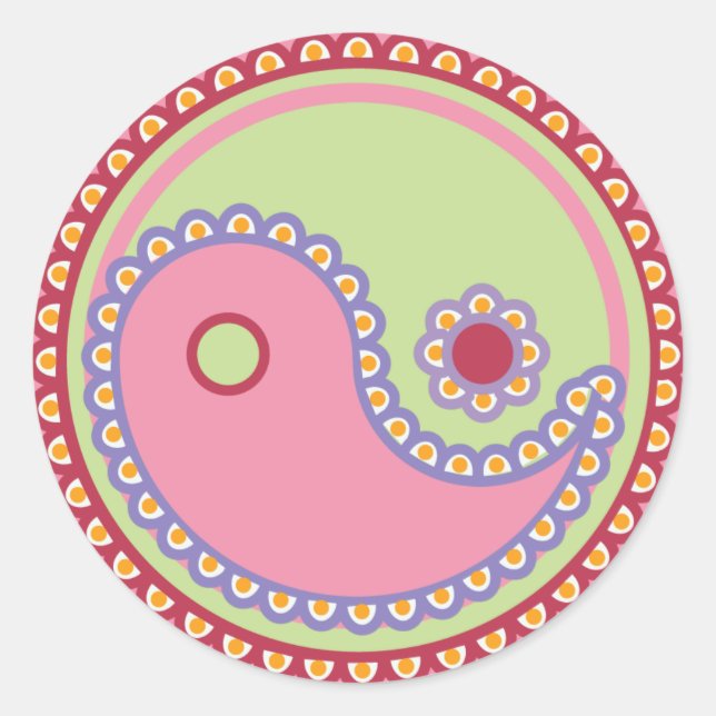 Yoga Speak Baby : Paisley Yin-Yang Symbol Classic Round Sticker (Front)