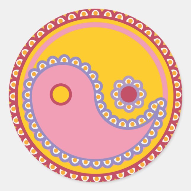 Yoga Speak Baby : Paisley Yin-Yang Symbol Classic Round Sticker (Front)