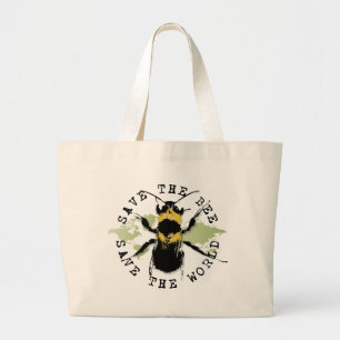 Yoga Speak : Save the Bee...Bag Large Tote Bag