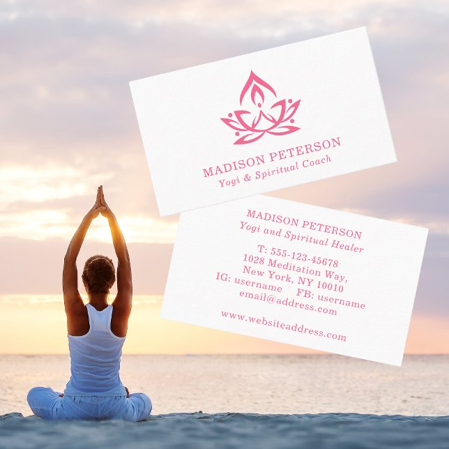 Yoga Spiritual Coach Lotus Simple Modern Pink Business Card (Creator Uploaded)