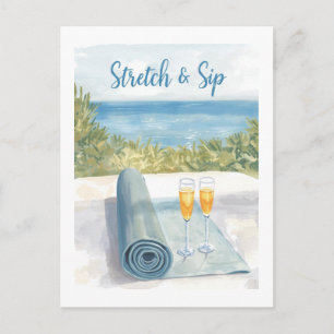 Yoga Stretch and Sip with ocean background Postcard